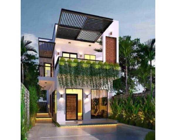 Mẫu nhà 2 tầng đẹp thiết kế với mái bằng hiện đại