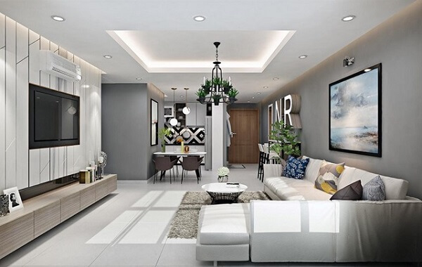  Mẫu trần thạch cao phòng khách liền bếp sang trọng